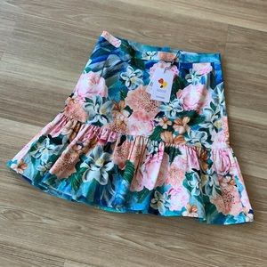 Isolda flowery print multicolored size 4 saia babado mini skirt